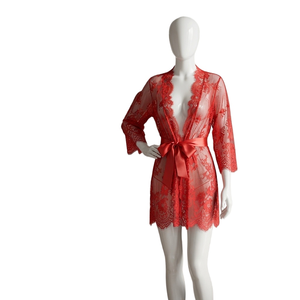 Kimono Sheer Floral - Women's Sheer Floral Lace Lingerie Robe