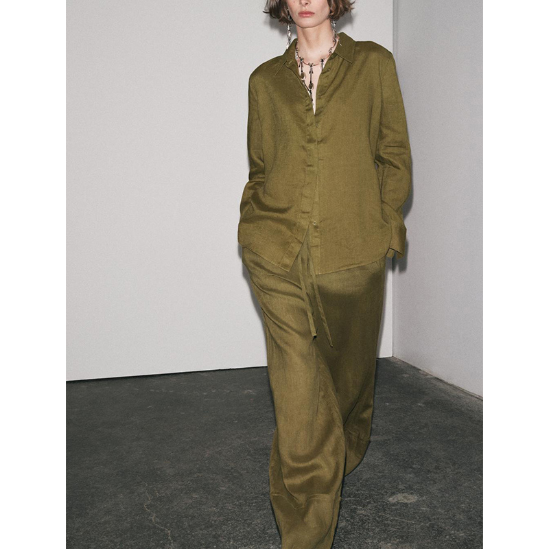 Casual Long Sve Collared irt A - Linen Pant Wide ulasan dan harga