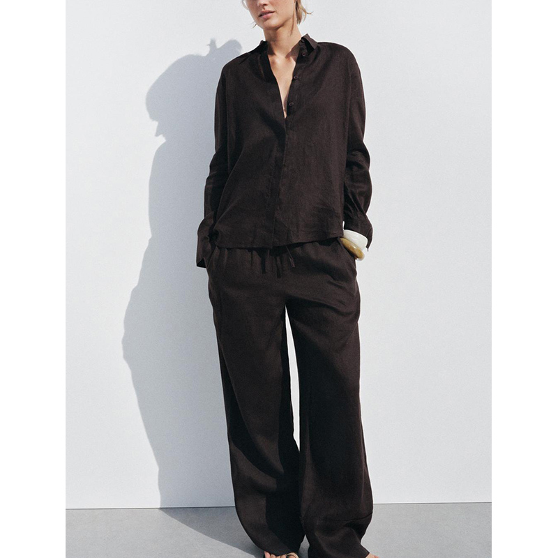 Casual Long Sve Collared irt A - Linen Pant Wide ulasan dan harga