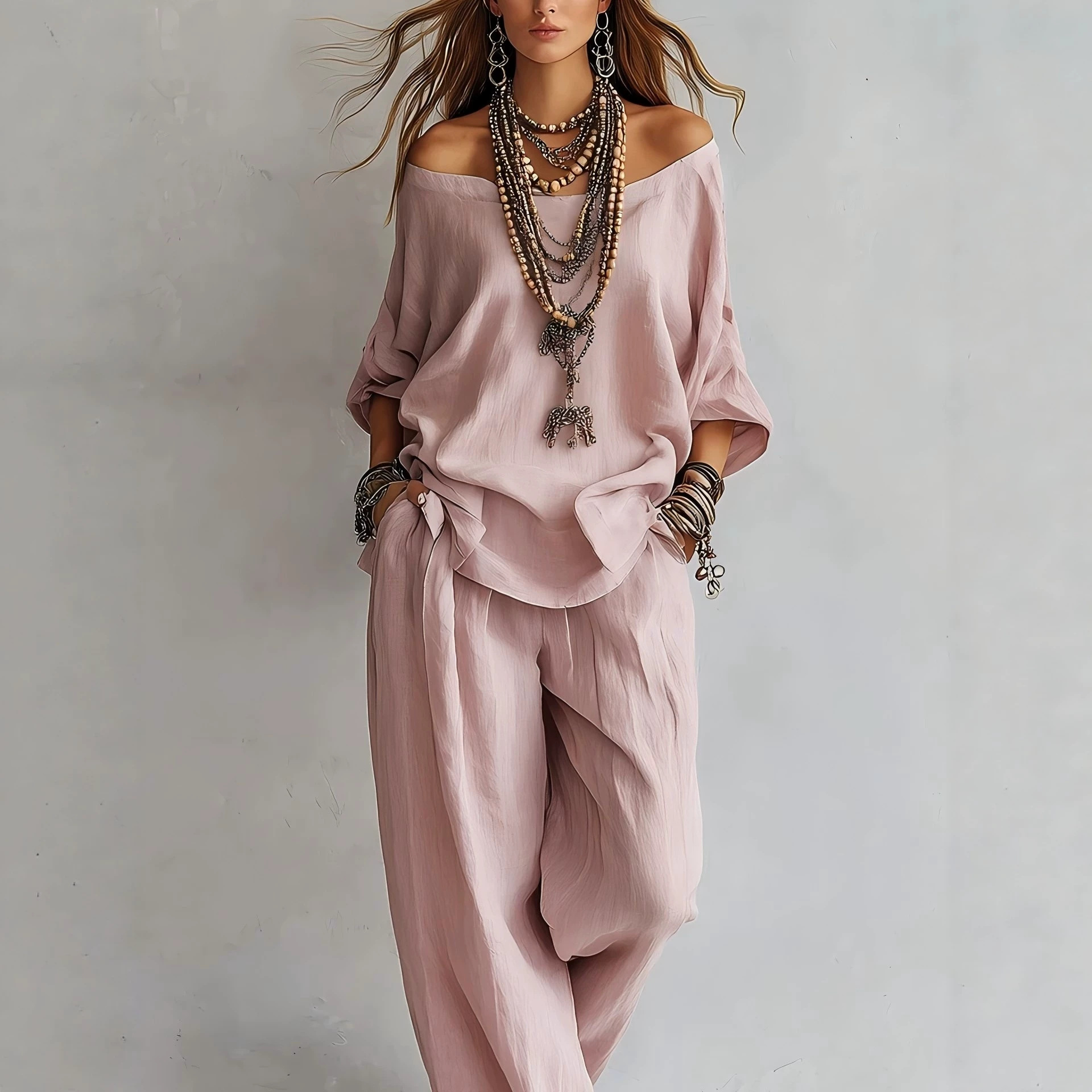 Casual Loose Linen Seven Sleev - Linen Pant Wide ulasan dan harga