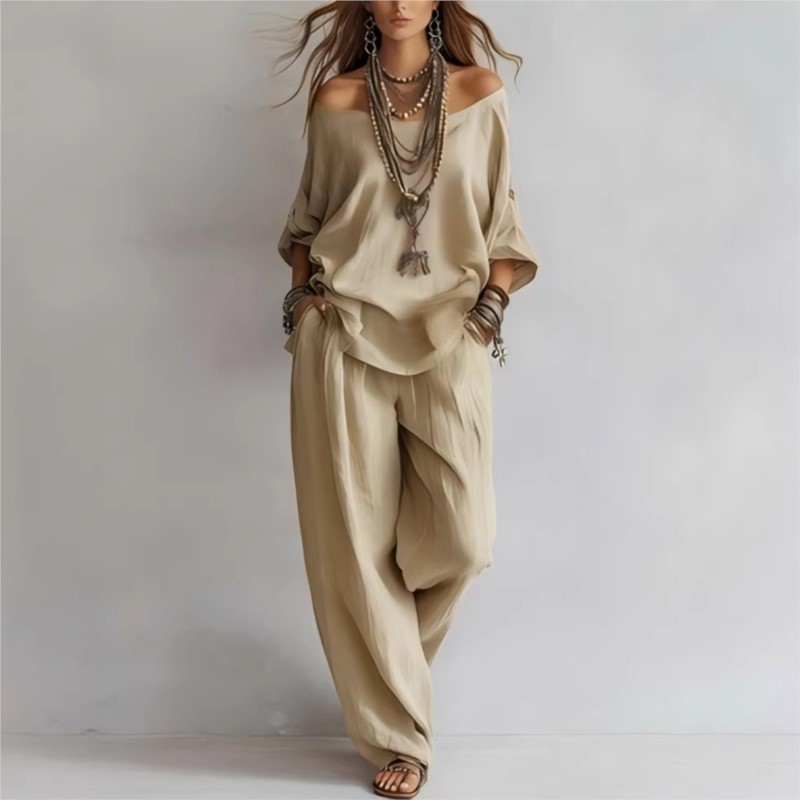 Women's Two-piece Three-quarte - Linen Pant Wide ulasan dan harga