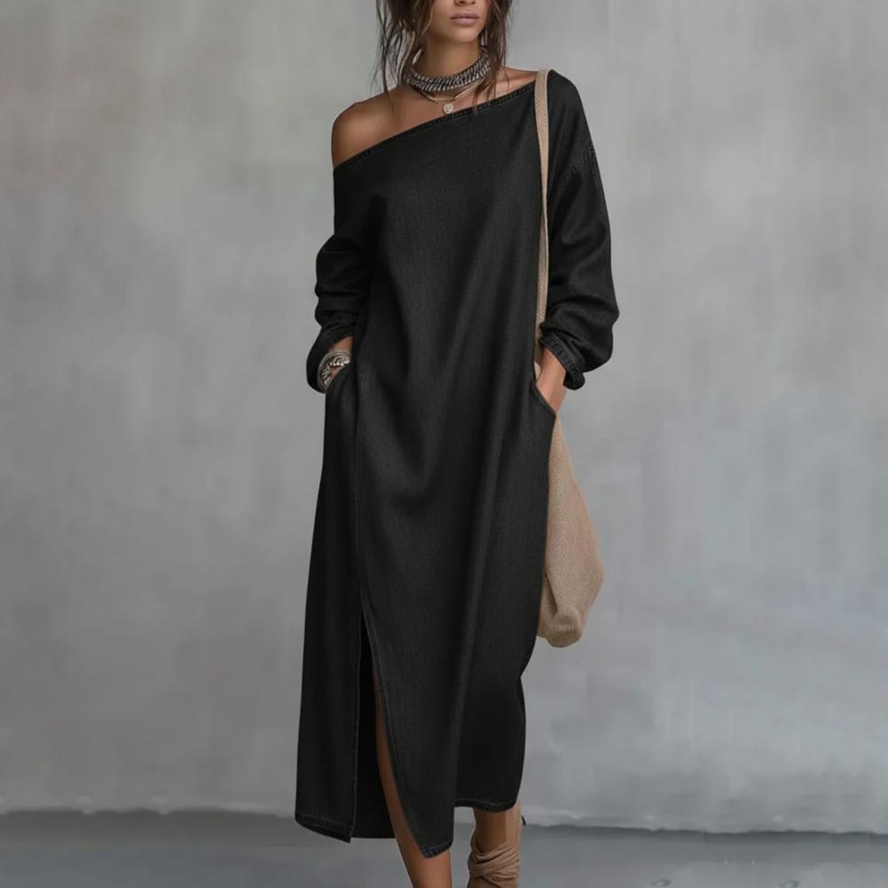 Women's One Shoulder Long Slee - Linen Dress Wrap ulasan dan harga