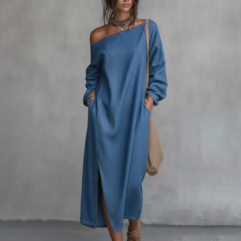 Women's One Shoulder Long Slee - Linen Dress Wrap ulasan dan harga