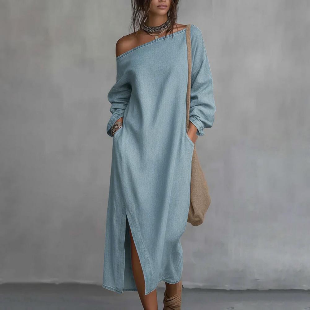 Women's One Shoulder Long Slee - Linen Dress Wrap ulasan dan harga