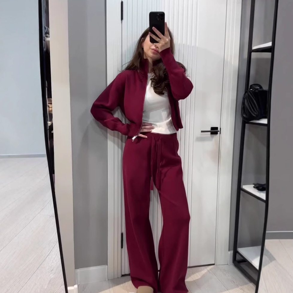 Women Matching Sets Knitted Ca - Linen Pant Wide ulasan dan harga