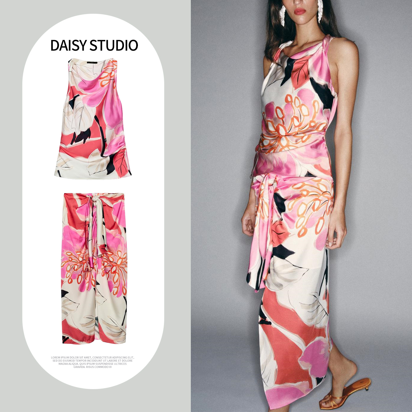 High Waist Midi Skirt round Ne - Midi Skirt Floral ulasan dan harga