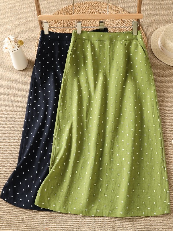 High Waist Floral Half Skirt T - Midi Skirt Floral ulasan dan harga