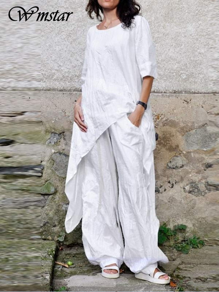Wmstar Two Piece Set Women Cas - Linen Pant Wide ulasan dan harga