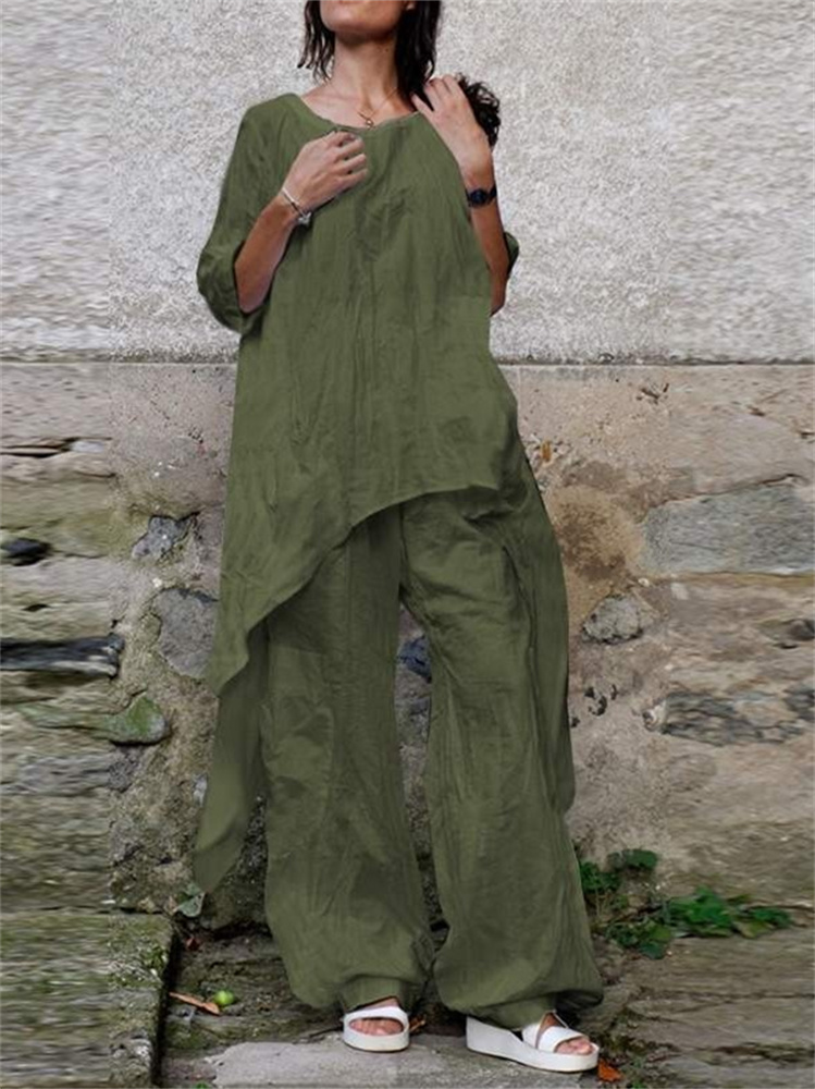 Wmstar Two Piece Set Women Cas - Linen Pant Wide ulasan dan harga