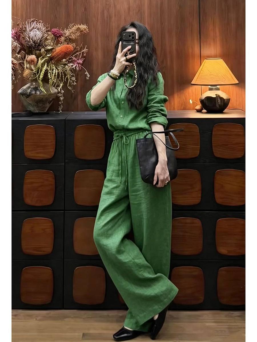 Loose Fit Linen Shirt And Wide - Linen Pant Wide ulasan dan harga